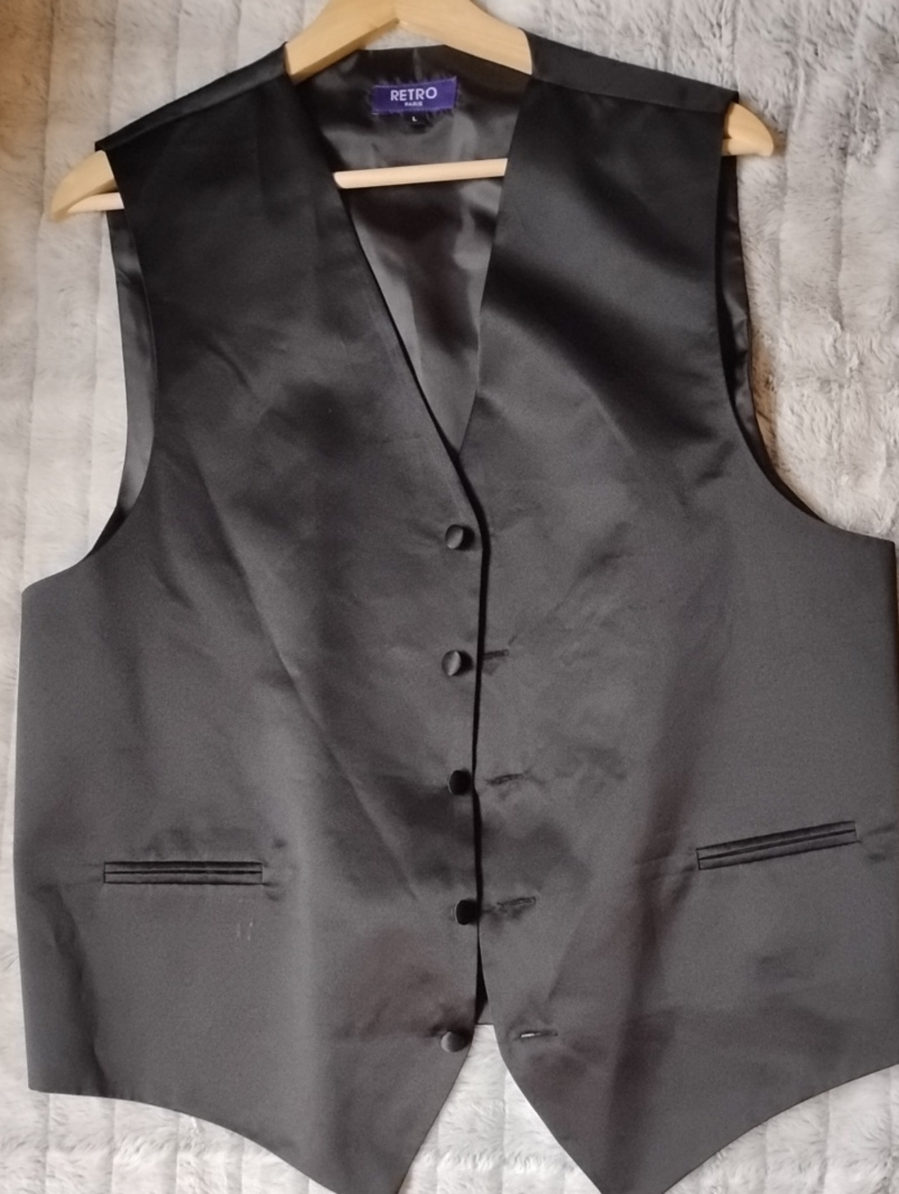 Retro Paris Tuxedo Vest Black Satin Men's Vest